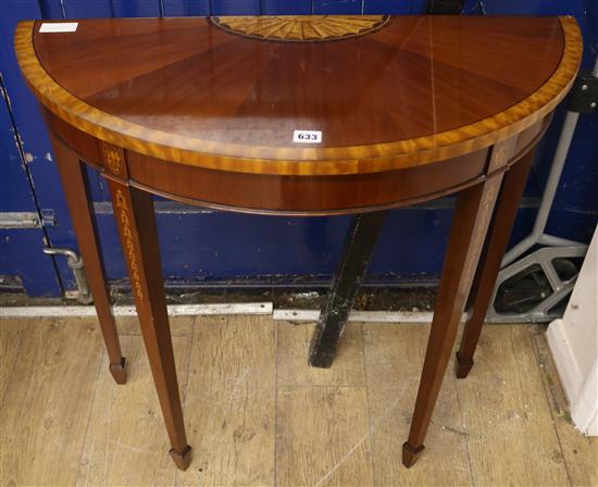 A George III banded and inlaid demi lune side table, W.80cm